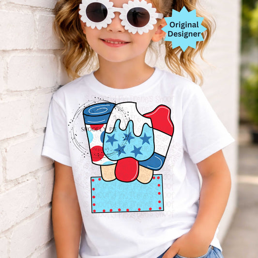 4th of July Ice Cream Name Tags for Kids PNG