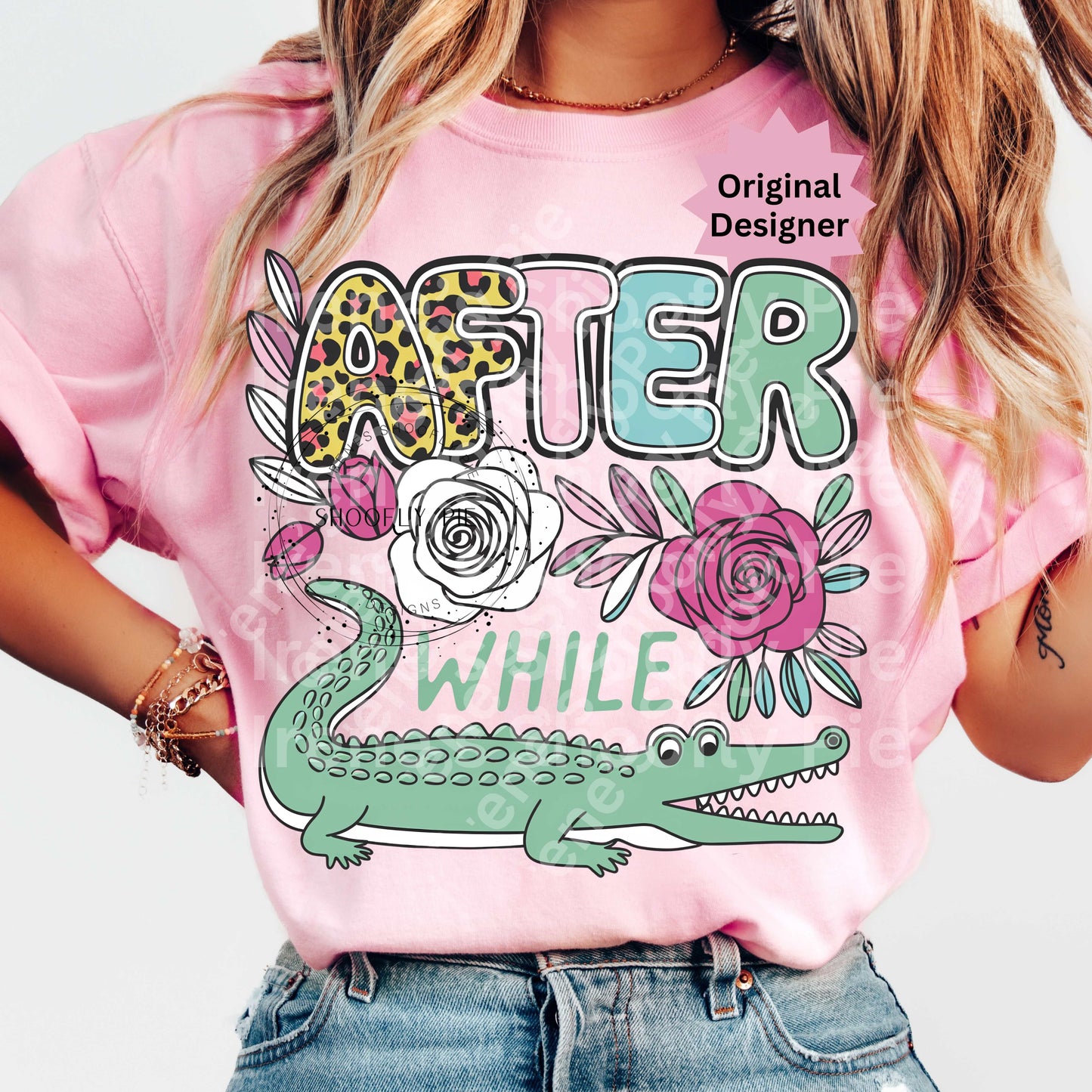 Preppy Floral After While Crocodile PNG
