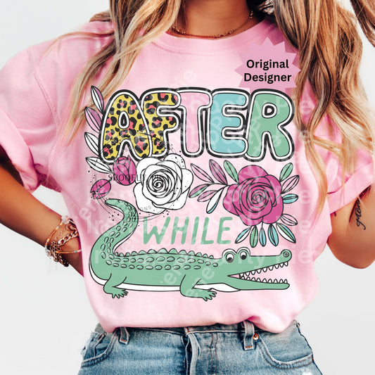 Preppy Floral After While Crocodile PNG