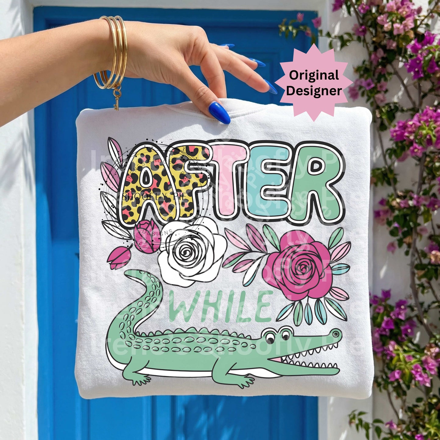 Preppy Floral After While Crocodile PNG