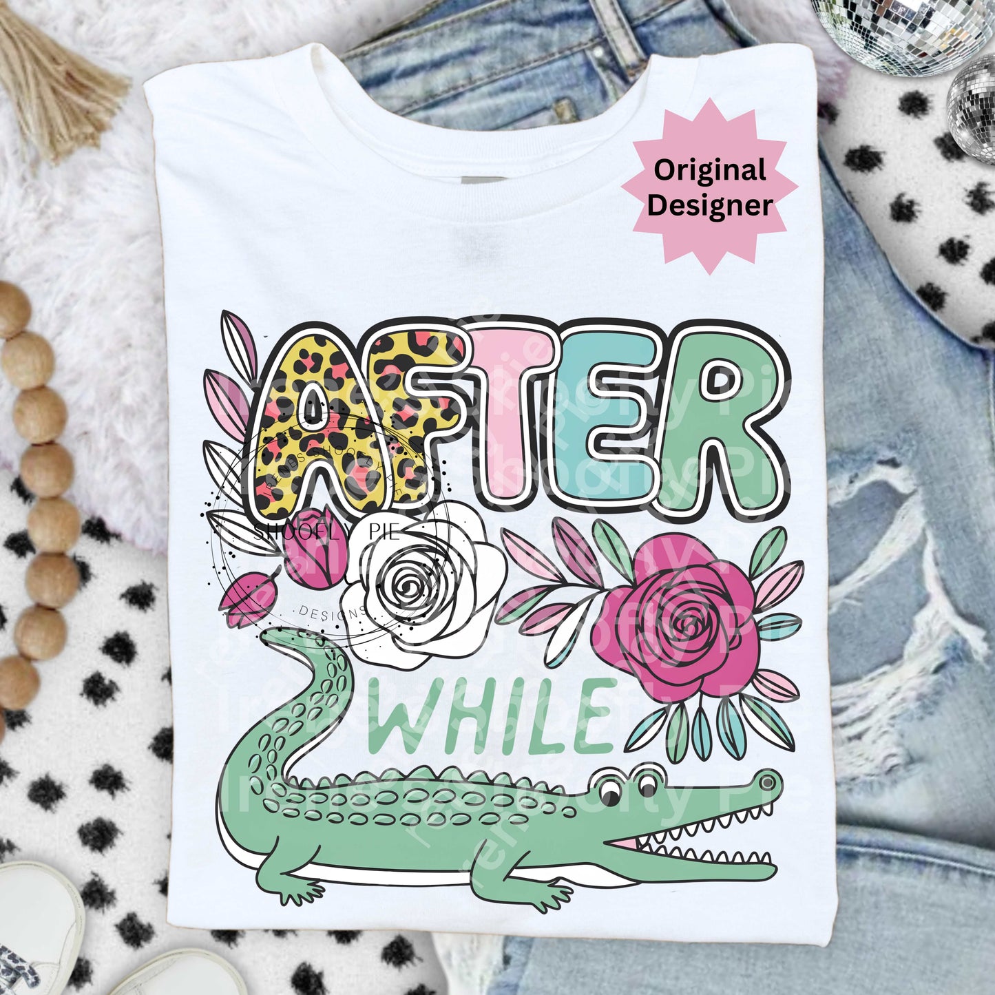 Preppy Floral After While Crocodile PNG