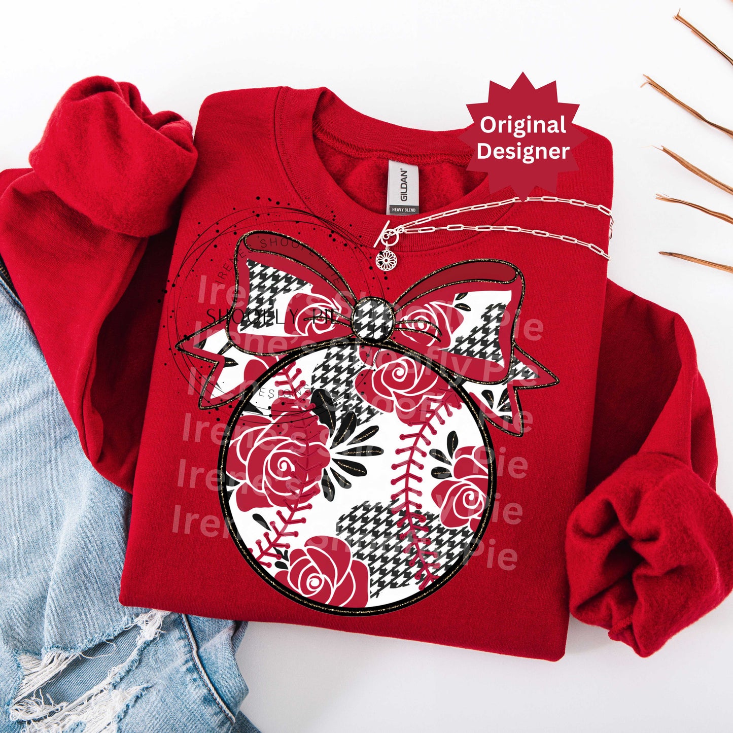 Coquette Baseball Red and White PNG - Baseball Mom PNG