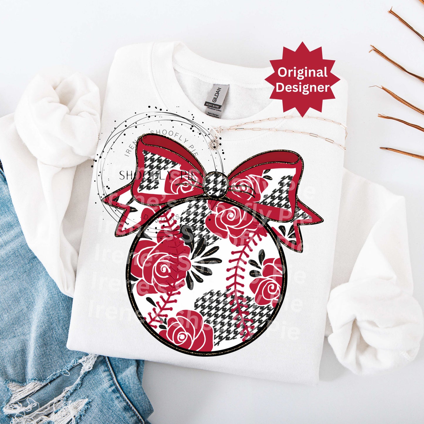 Coquette Baseball Red and White PNG - Baseball Mom PNG