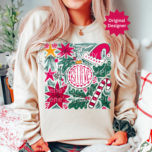 Floral Christmas Png, Christmas Believe Png