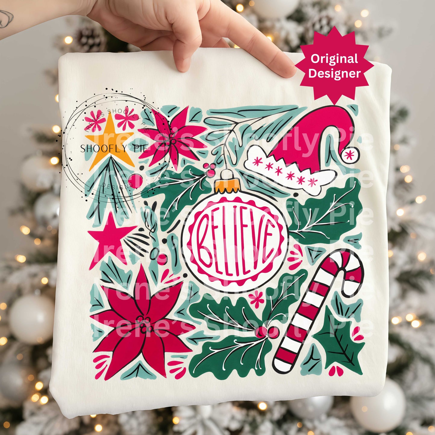 Floral Christmas Png, Christmas Believe Png