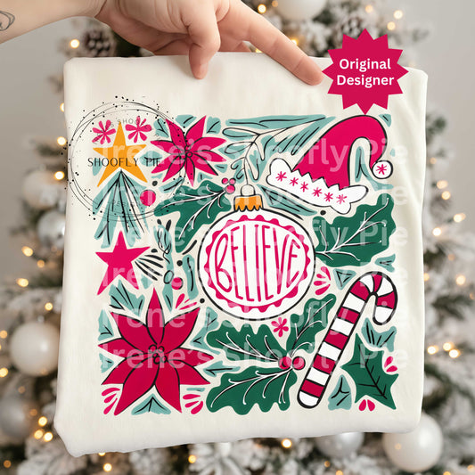 Floral Christmas Png, Christmas Believe Png