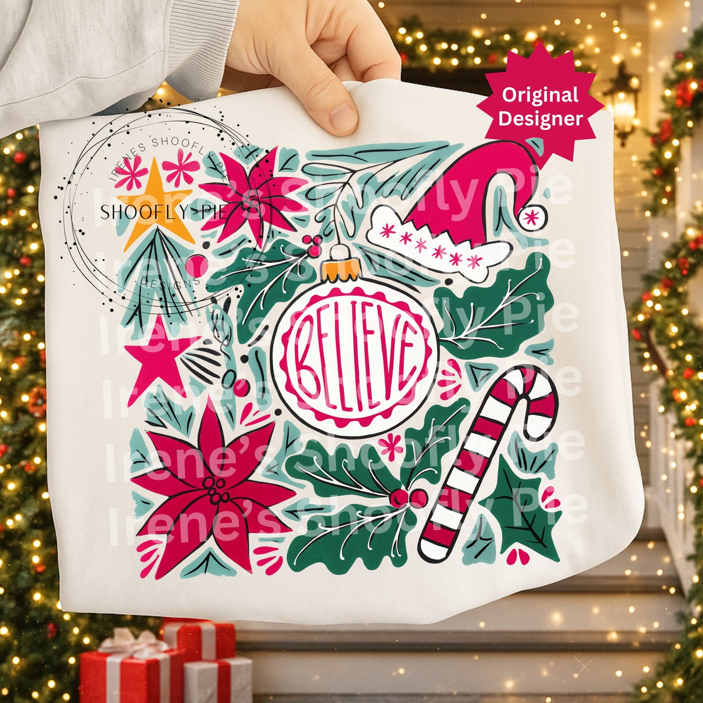 Floral Christmas Png, Christmas Believe Png