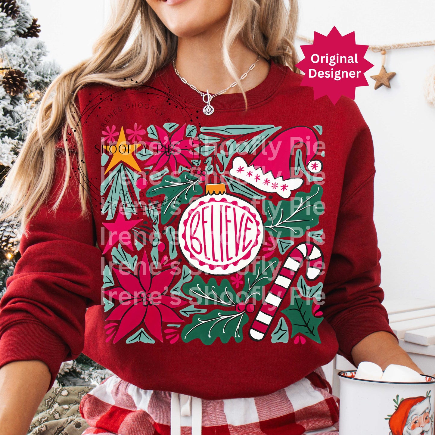 Floral Christmas Png, Christmas Believe Png