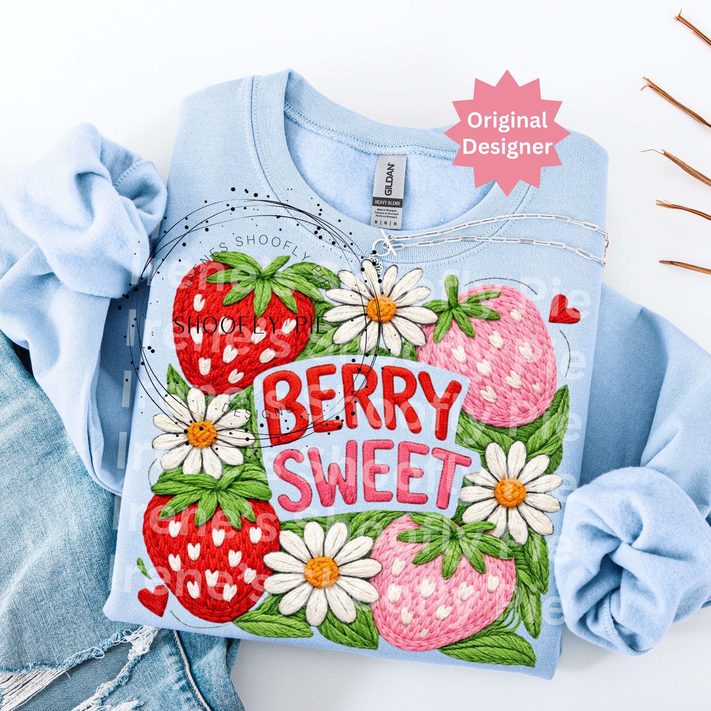 Berry Sweet Strawberry Faux Embroidery PNG