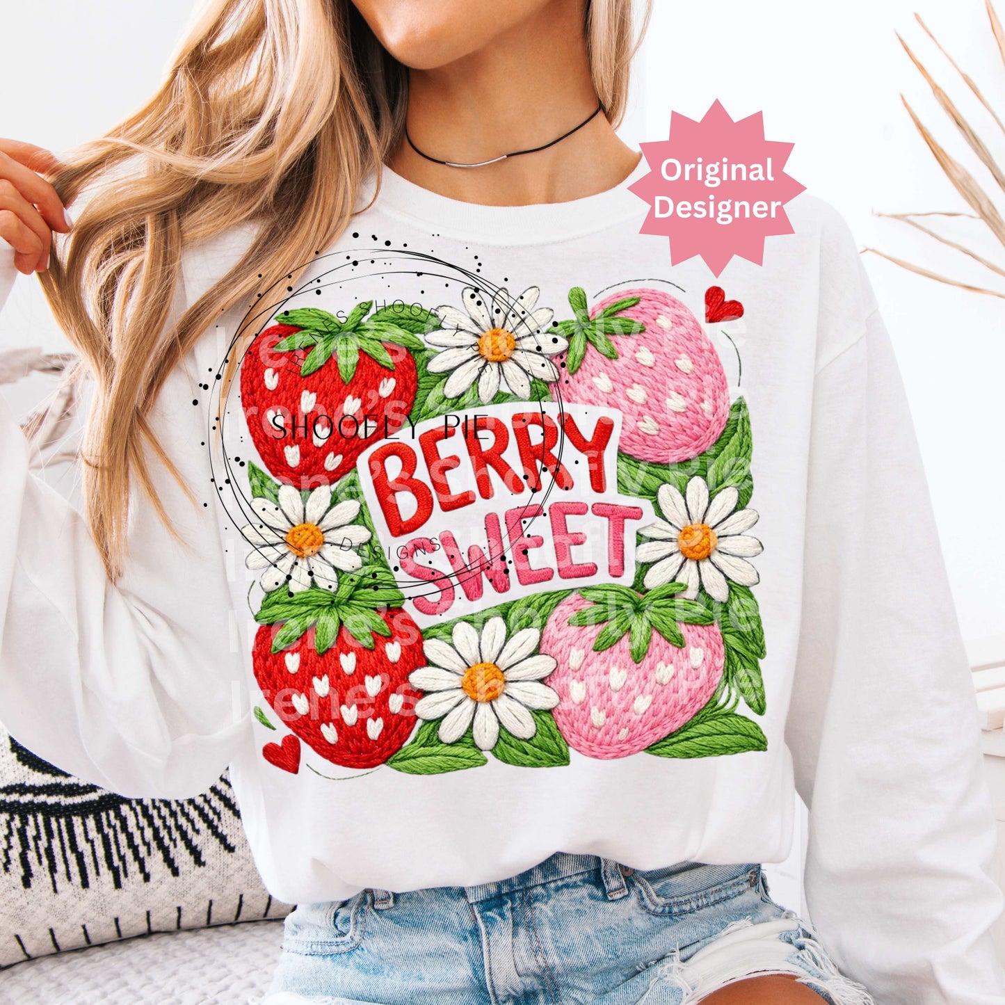 Berry Sweet Strawberry Faux Embroidery PNG