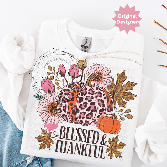 Blessed and Thankful Floral Fall T-shirt PNG