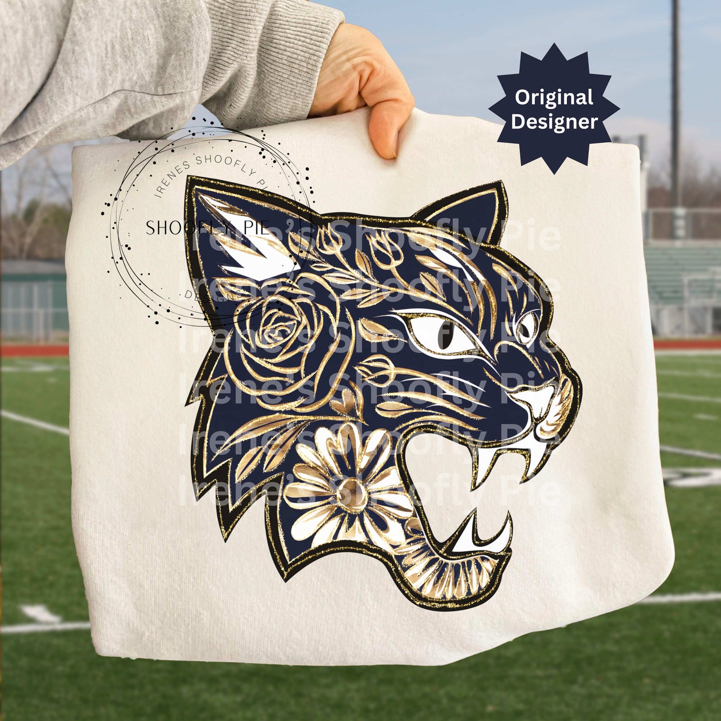 Bobcat Navy and Gold Png, Bobcat Mascot Png, Floral Bobcat T-shirt Design