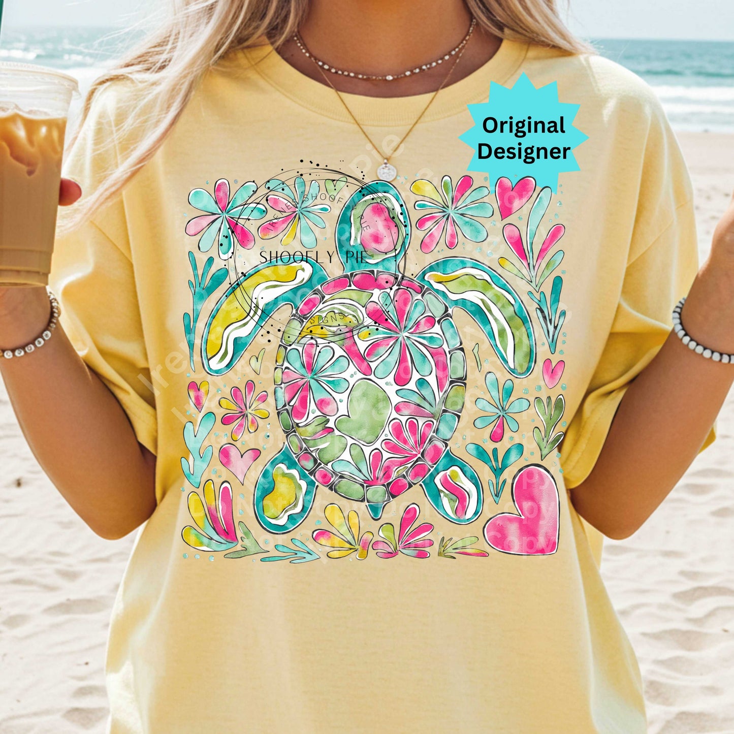 Boho Floral Sea Turtle PNG