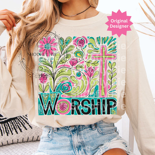 Boho Floral Worship PNG, Coquette Christian Tshirt Png