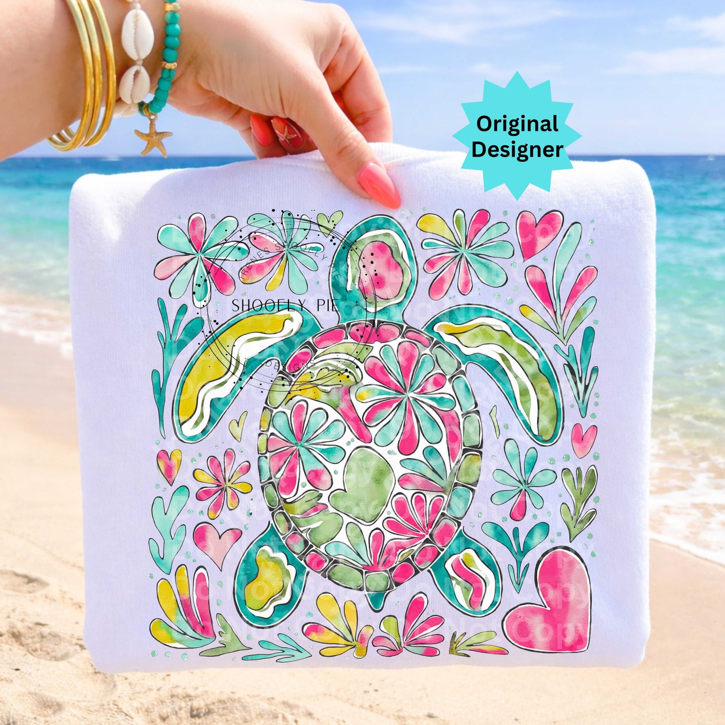 Boho Floral Sea Turtle PNG