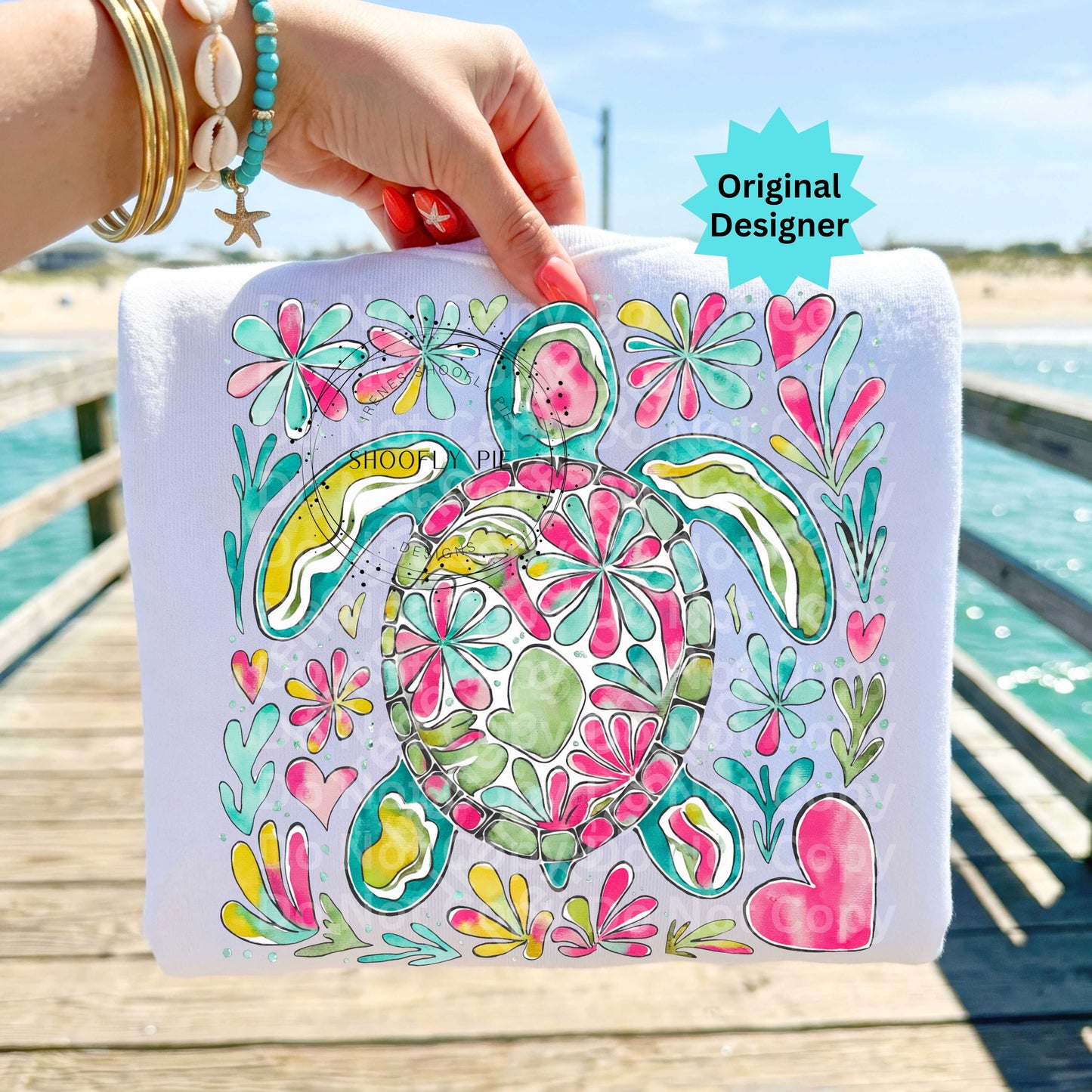 Boho Floral Sea Turtle PNG