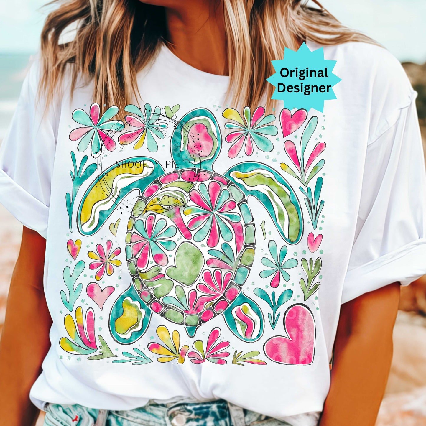 Boho Floral Sea Turtle PNG