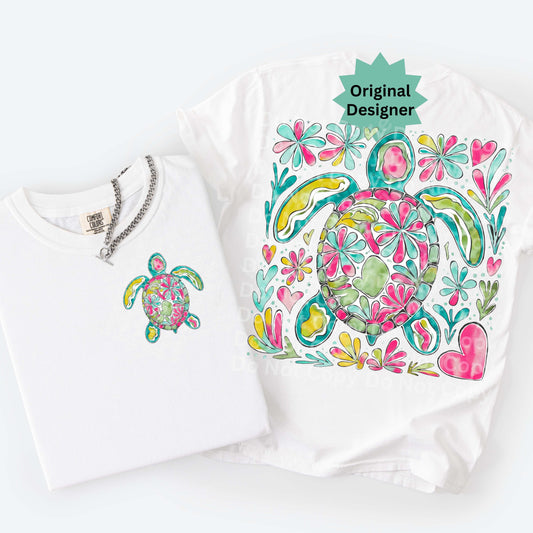 Boho Floral Sea Turtle PNG