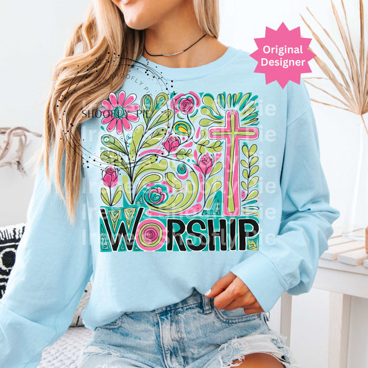 Boho Floral Worship PNG, Coquette Christian Tshirt Png