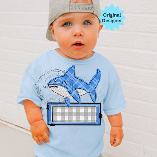 Little Boys Preppy Shark Name Tag PNG