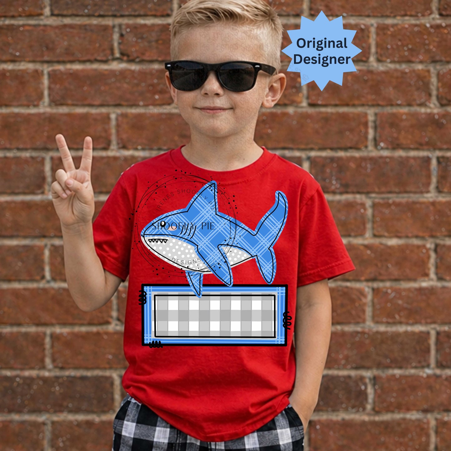 Little Boys Preppy Shark Name Tag PNG