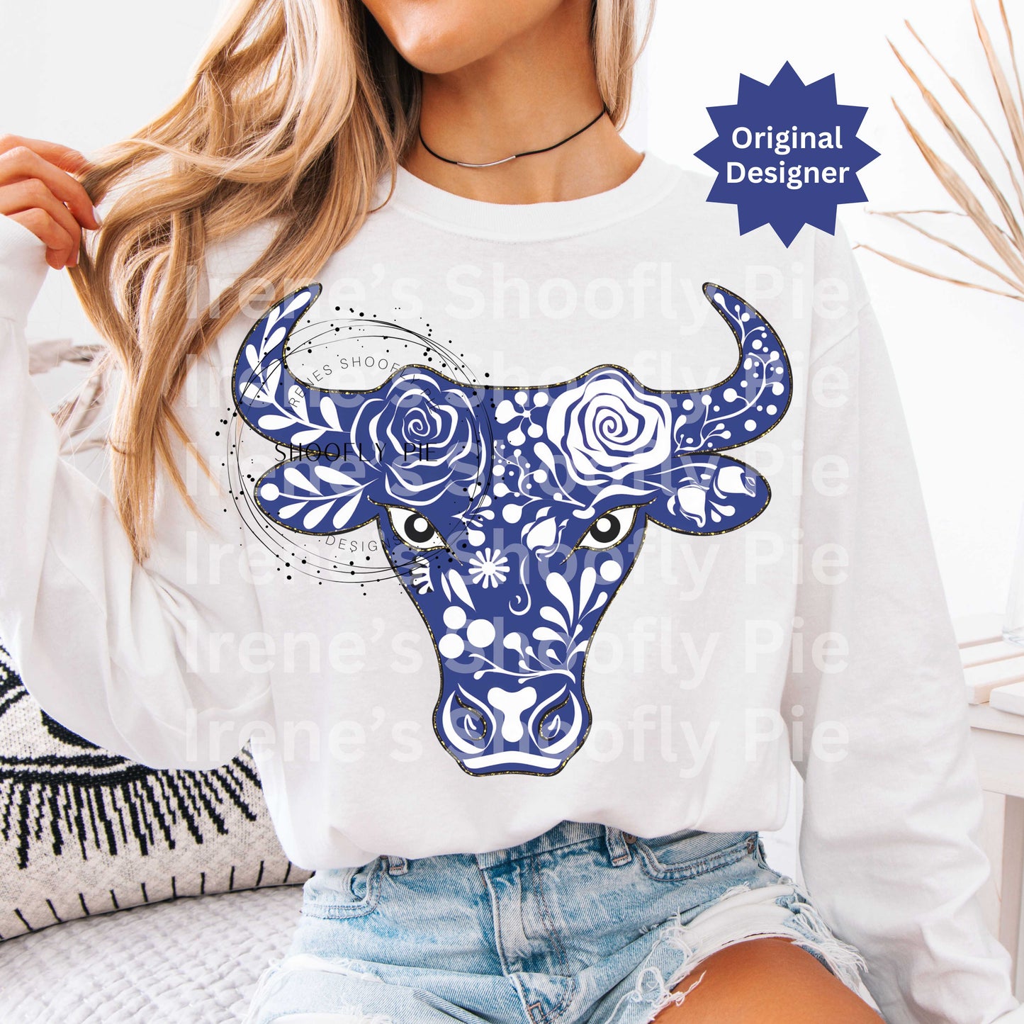 Bull Mascot Blue and White PNG, Team Sports Mascot PNG