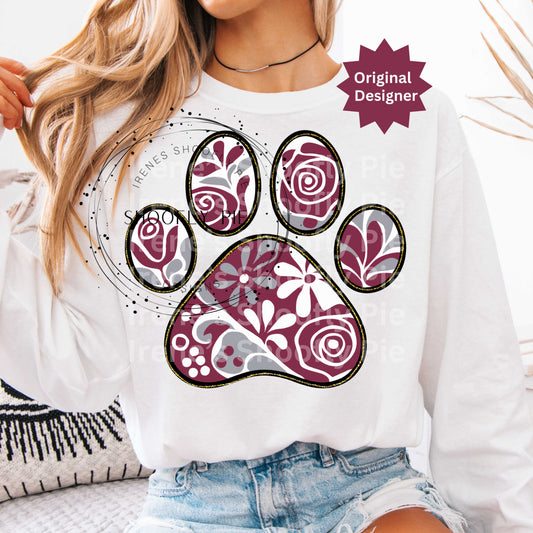 Bulldog Paw Burgundy and Grey PNG, Team Mascot Paw PNG