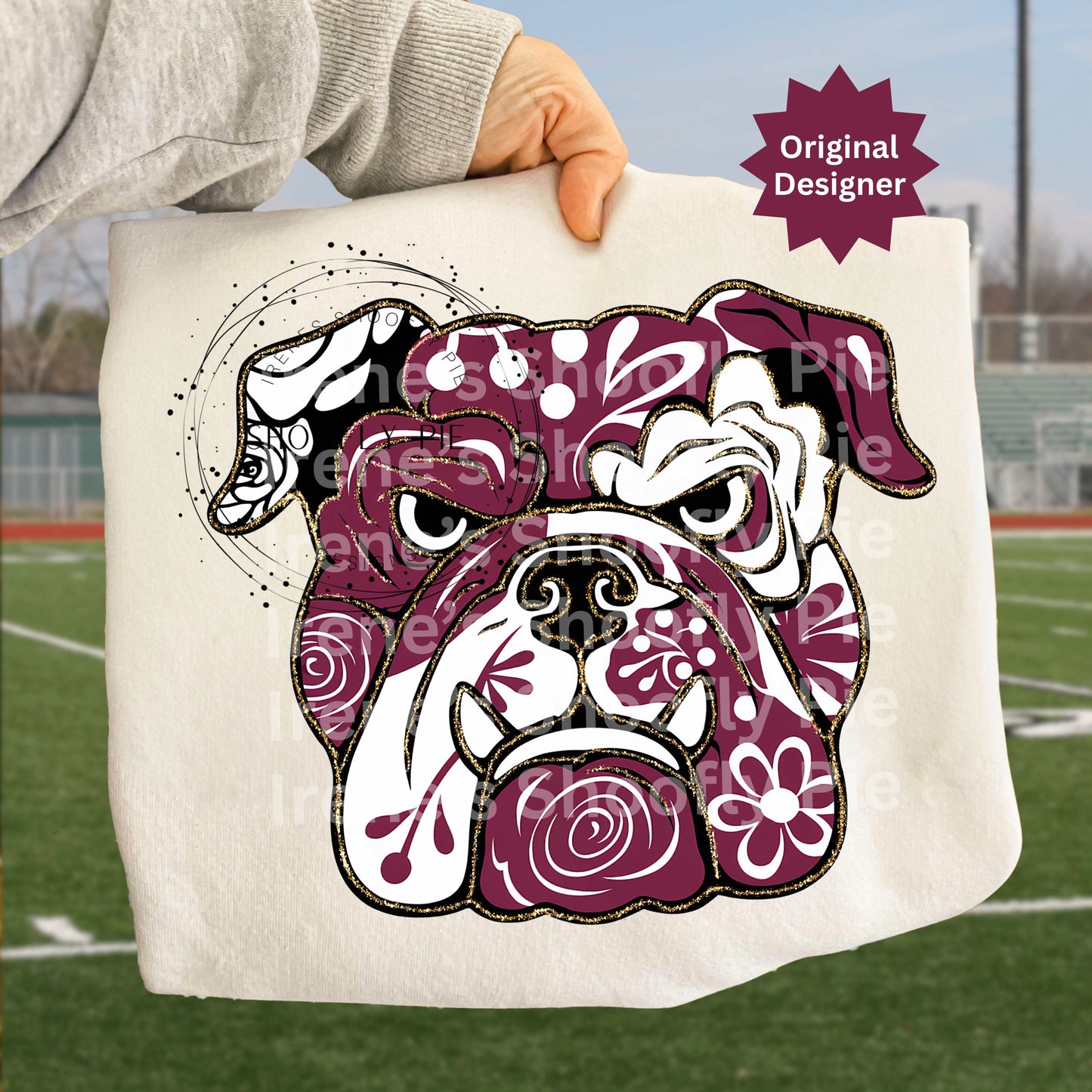 Bulldog Game Day Png, Floral Maroon Bulldog Png