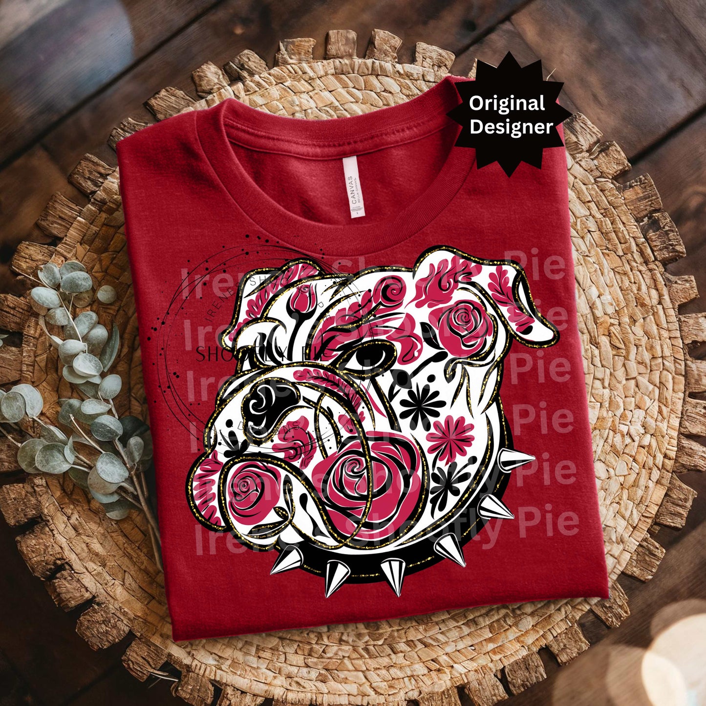 Bulldog Mascot Red and Black PNG, Preppy Floral Bulldog PNG