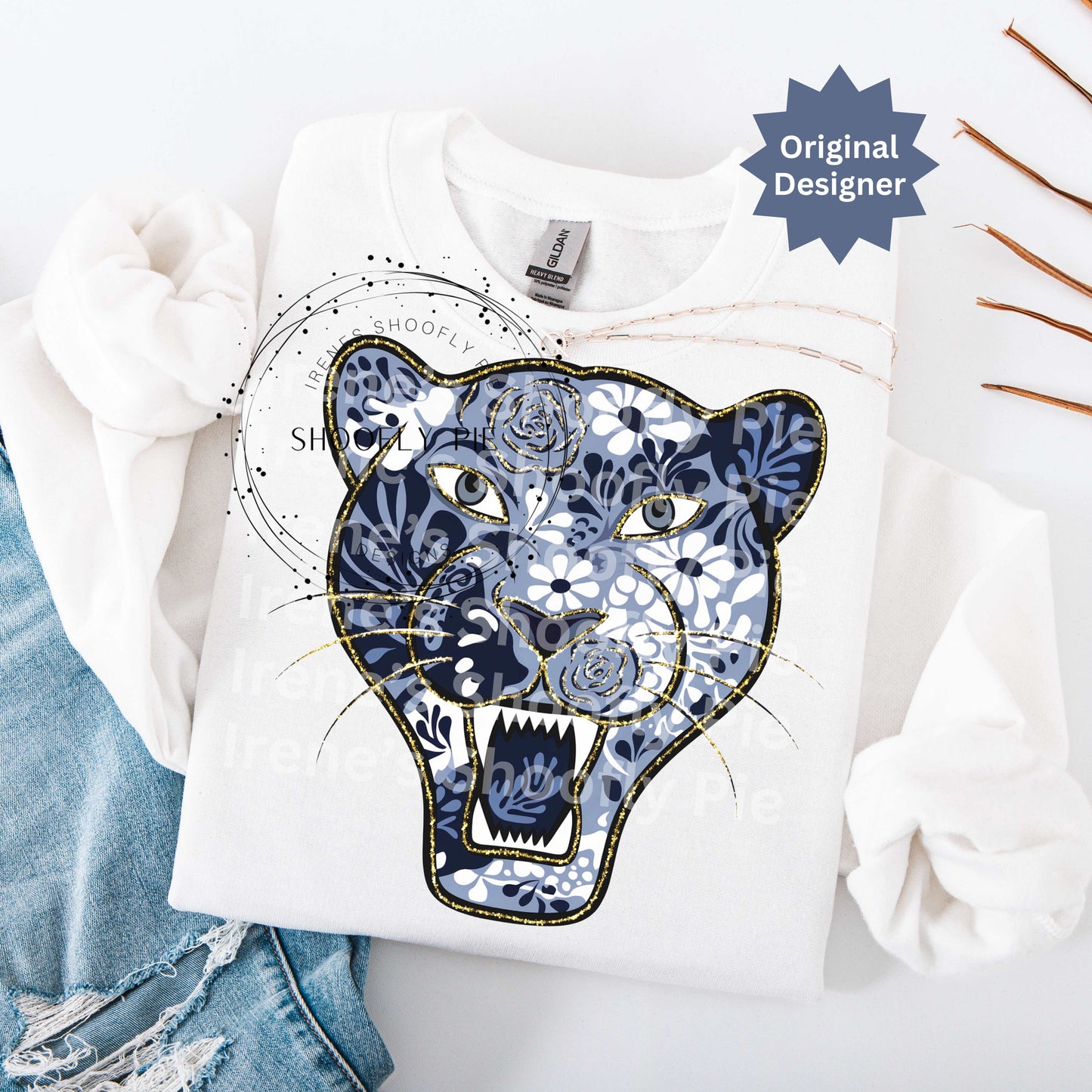 Panthers Mascot PNG, Floral Panther PNG