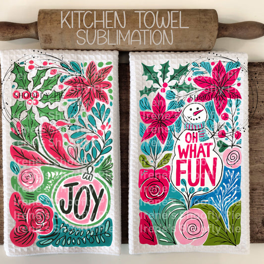 Christmas Kitchen Towel Sublimation Set, Joy Hand Towel Png, Snowman Towel Png