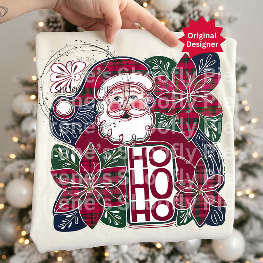Christmas Santa Tshirt Design Png, Plaid Christmas Png