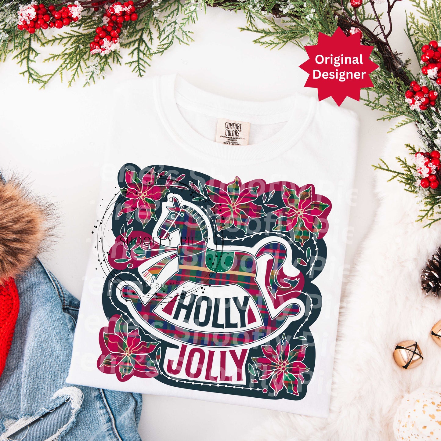 Christmas Plaid Png, Christmas Rocking Horse Png
