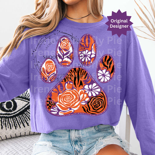 Tiger Paw Png, Floral Sports Tiger Paw Png, Sports MOM Png