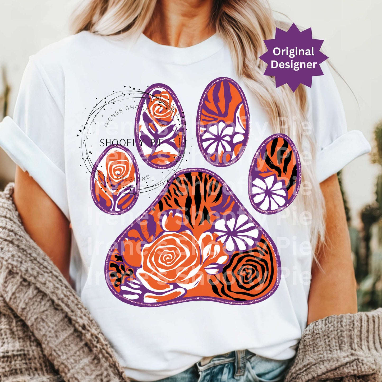 Tiger Paw Png, Floral Sports Tiger Paw Png, Sports MOM Png
