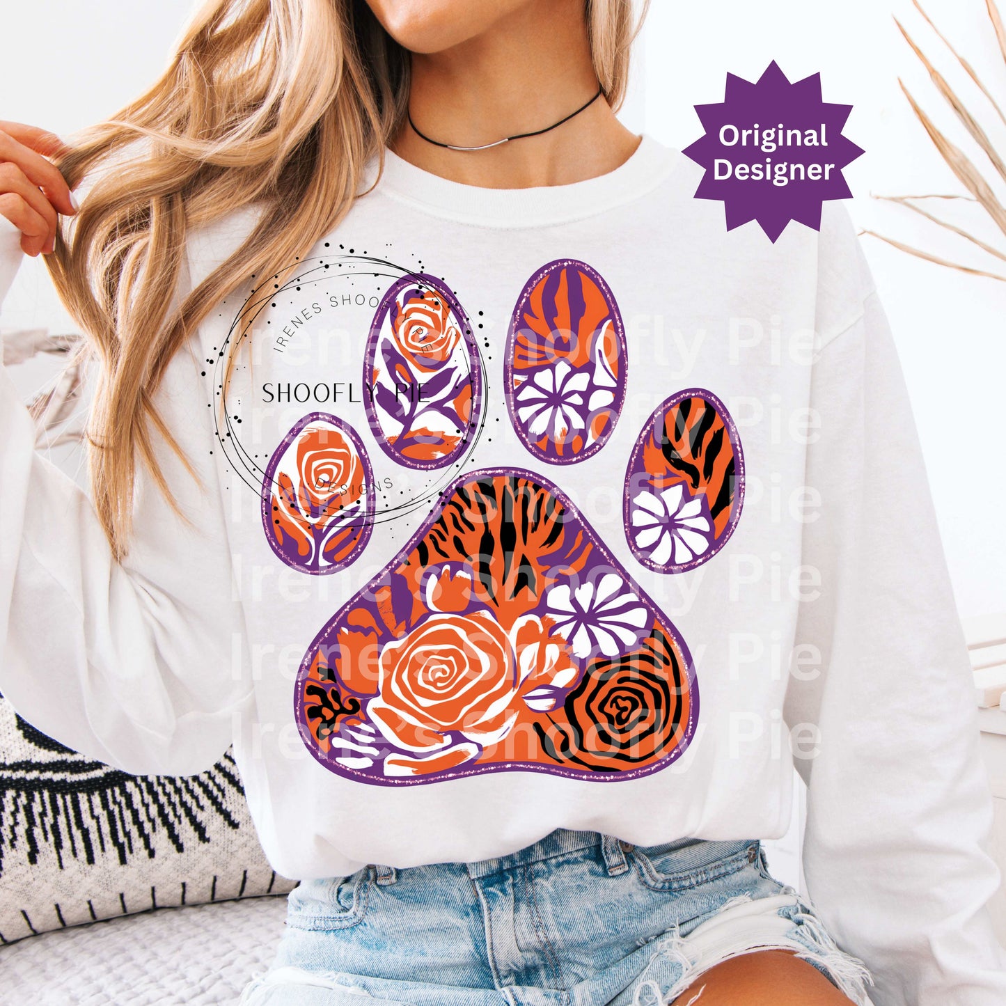 Tiger Paw Png, Floral Sports Tiger Paw Png, Sports MOM Png