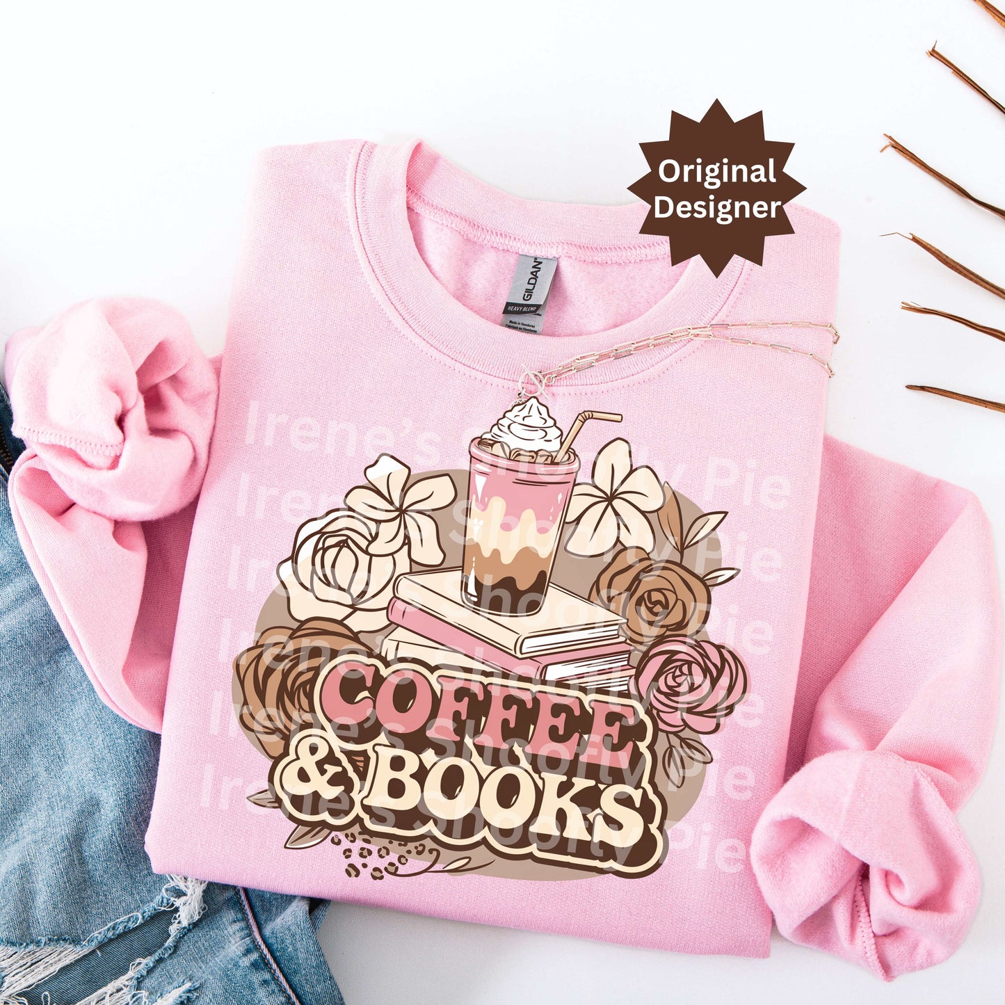 Coffee and Books Boho Floral PNG