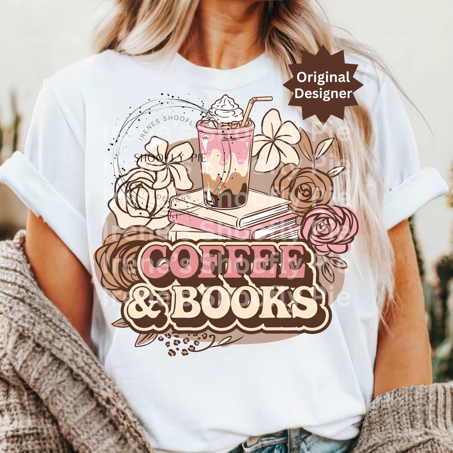 Coffee and Books Boho Floral PNG