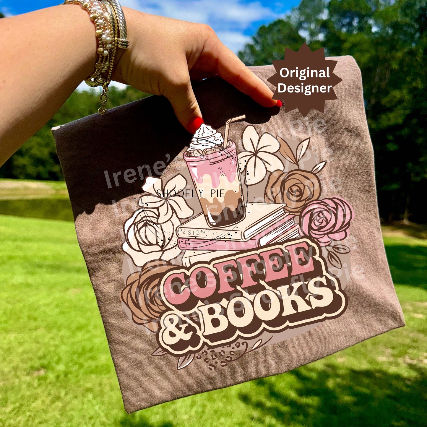 Coffee and Books Boho Floral PNG
