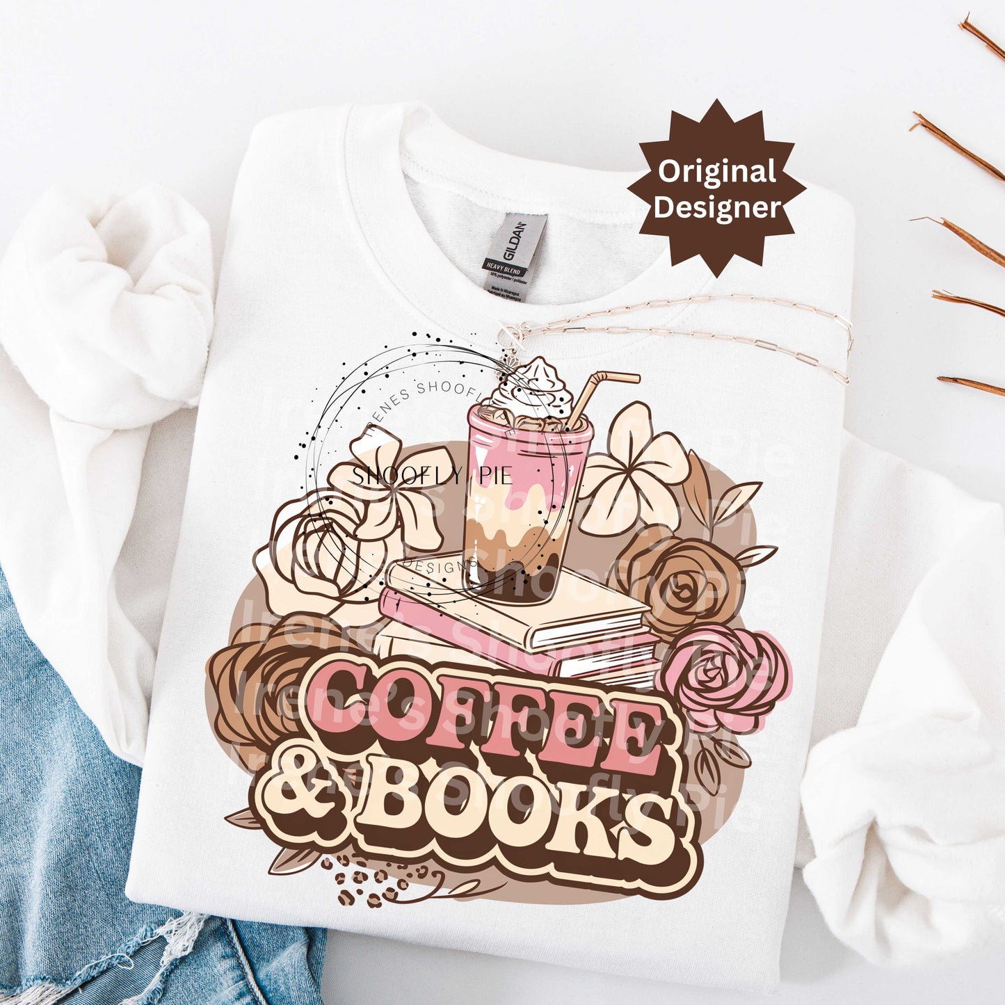 Coffee and Books Boho Floral PNG