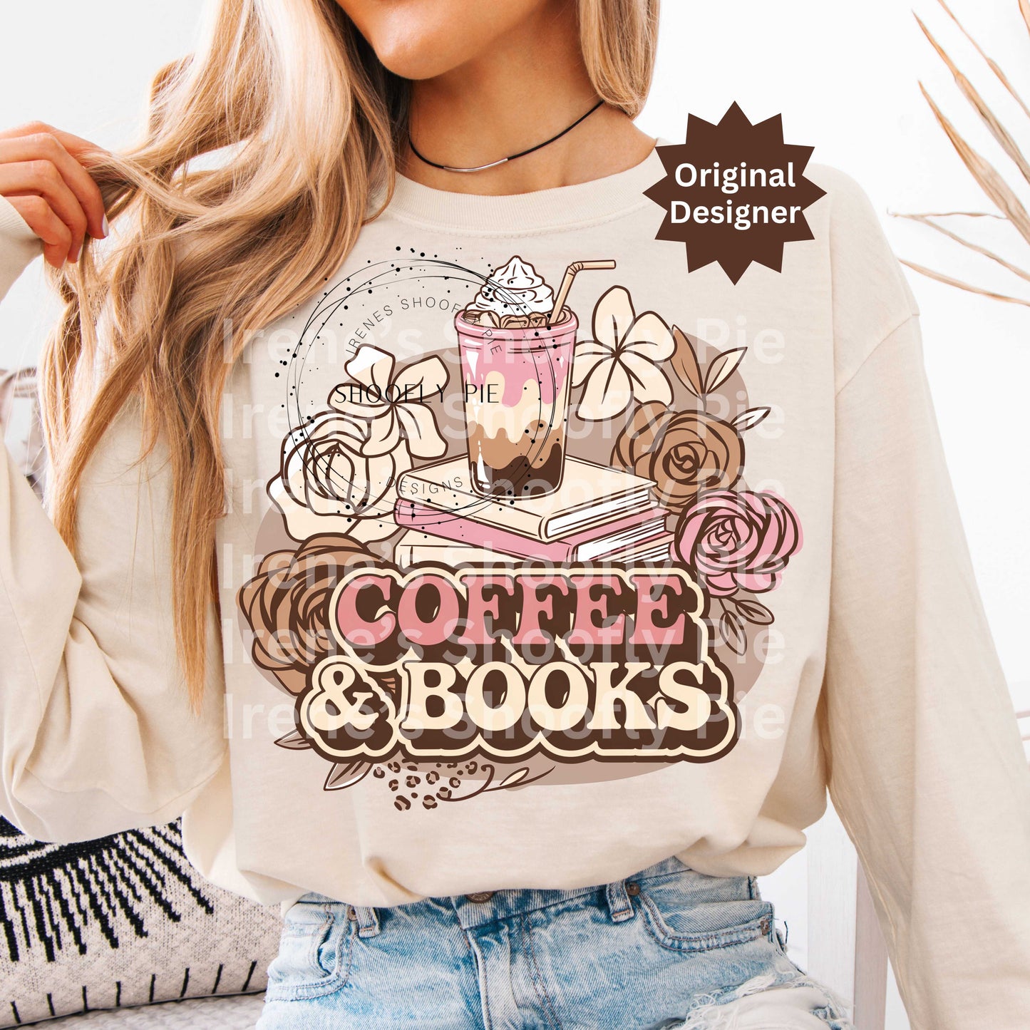 Coffee and Books Boho Floral PNG