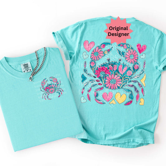 Retro Summer Floral Crab PNG