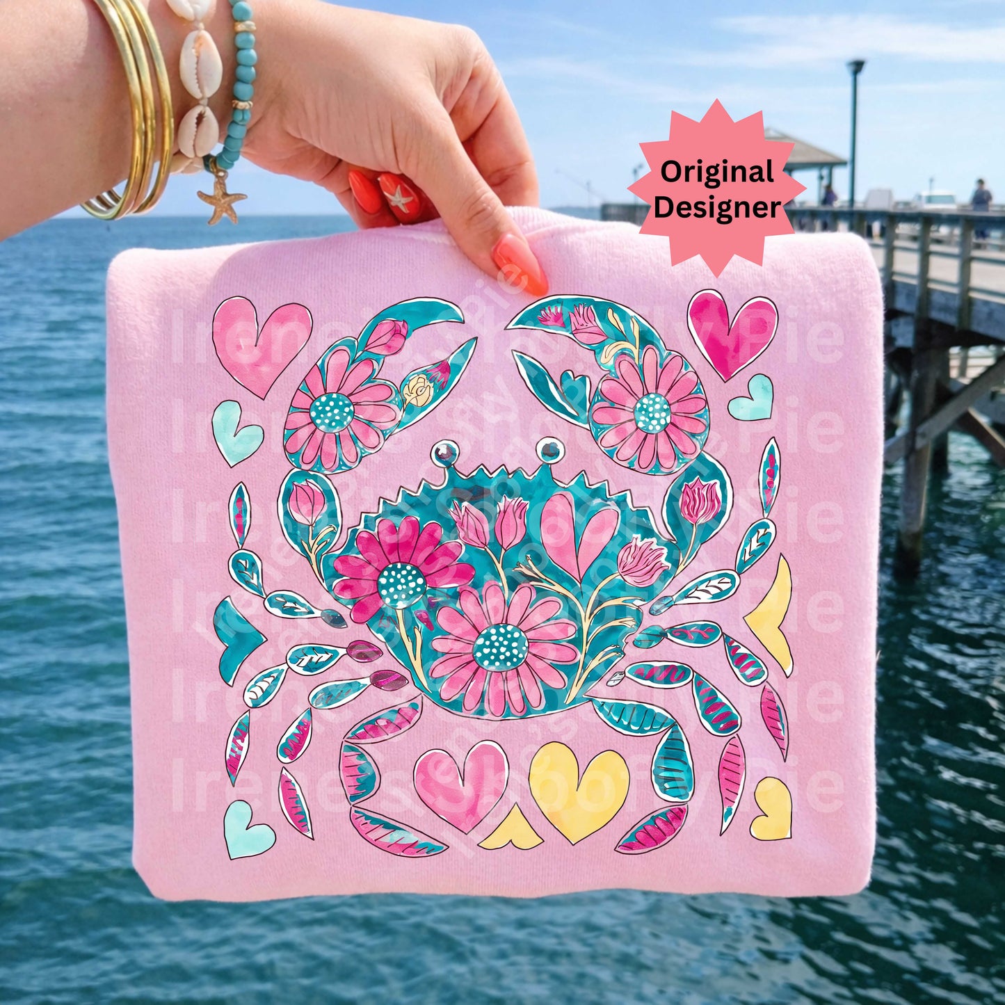 Retro Summer Floral Crab PNG