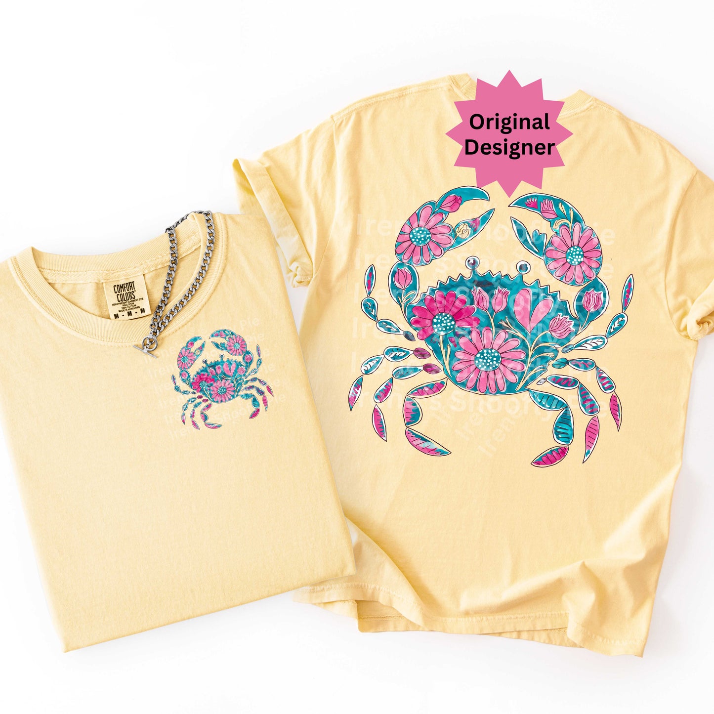 Retro Summer Floral Crab PNG