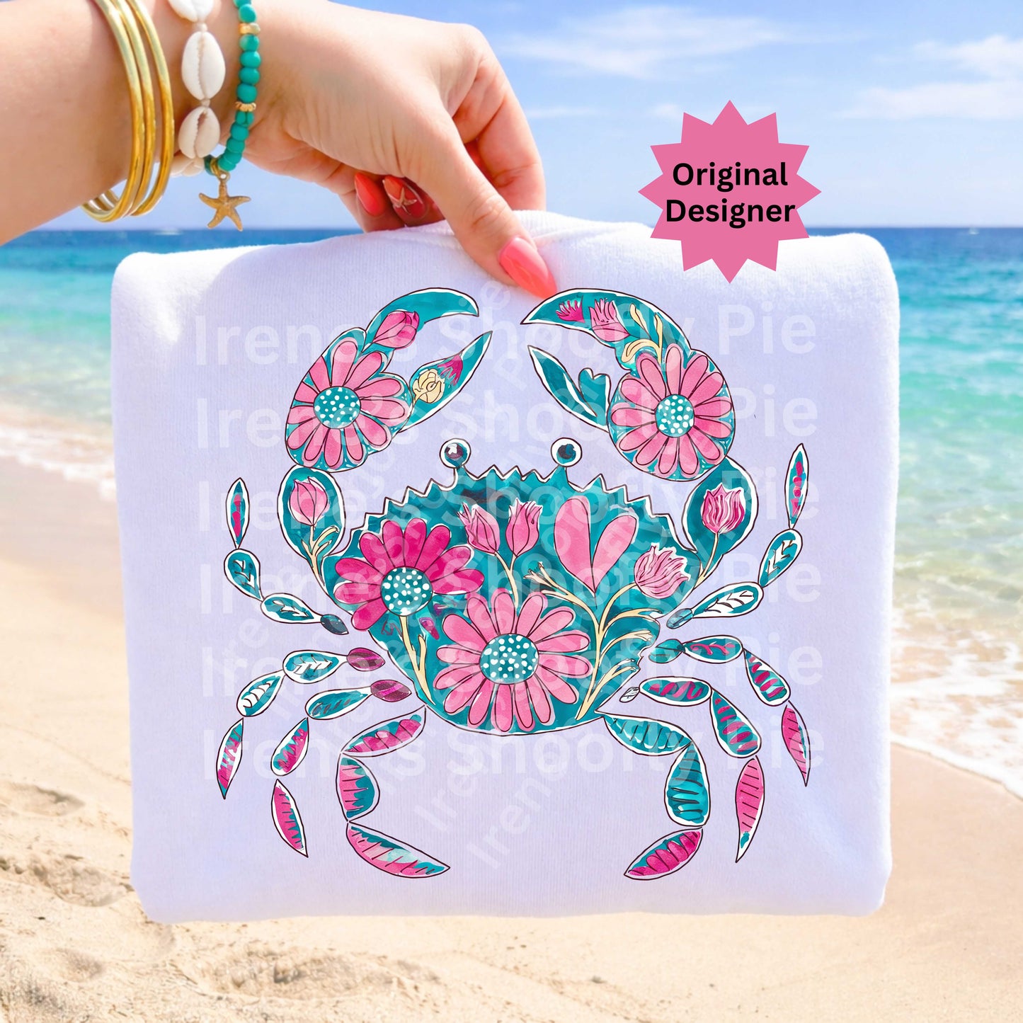 Retro Summer Floral Crab PNG