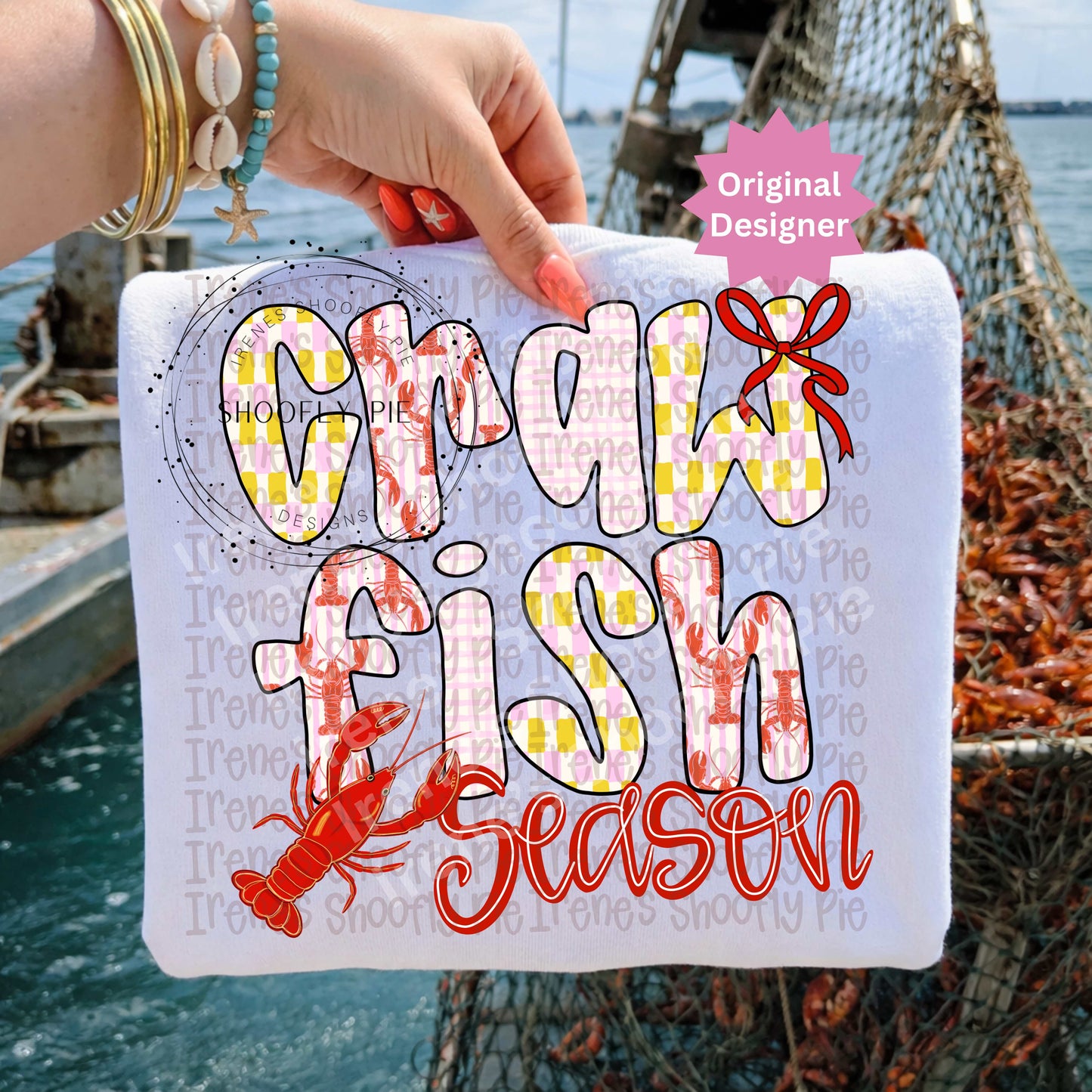 Retro Floral Crawfish Season PNG