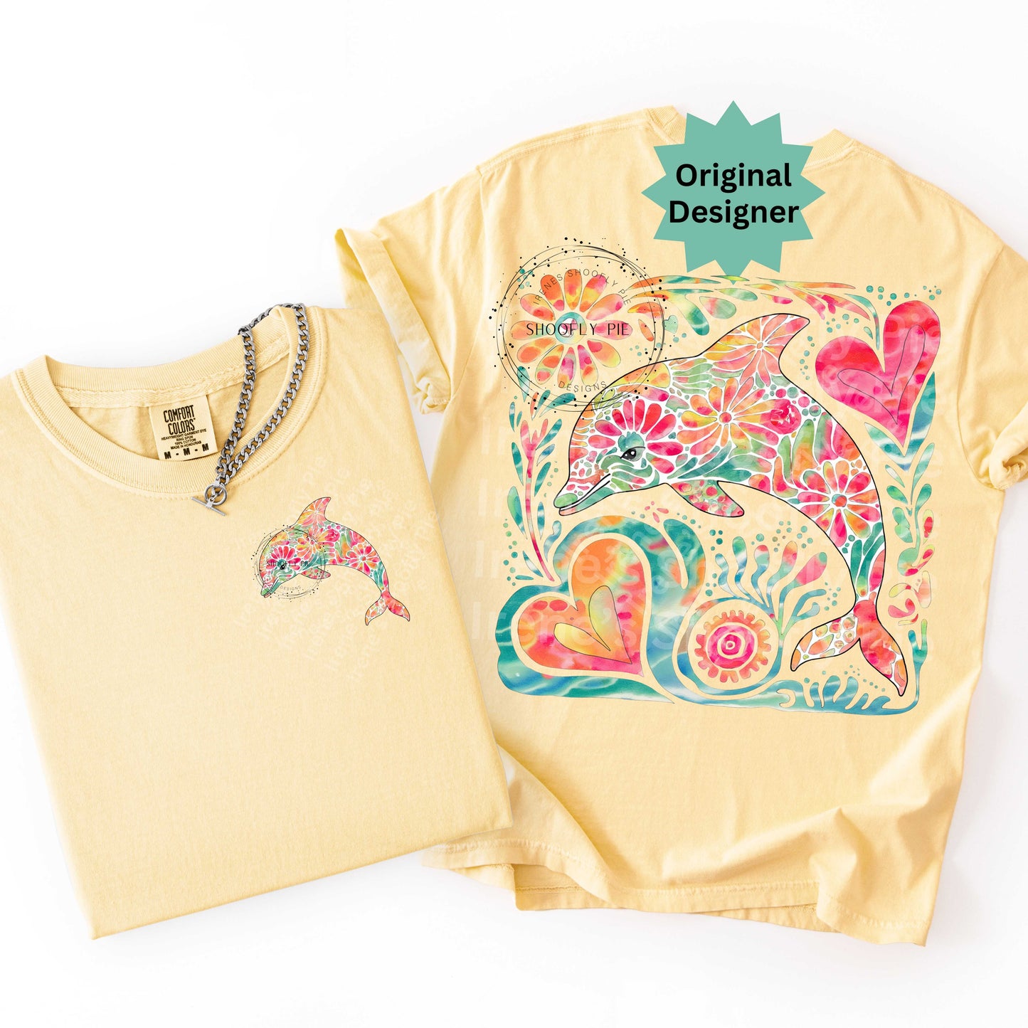 Retro Floral Dolphin PNG