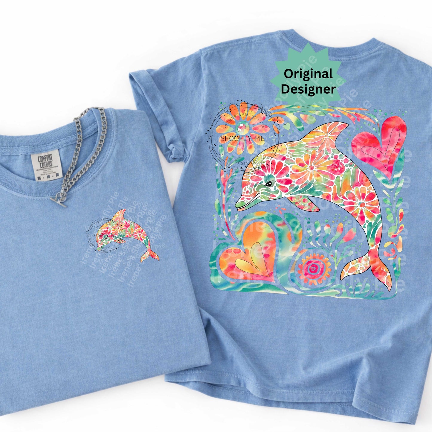 Retro Floral Dolphin PNG