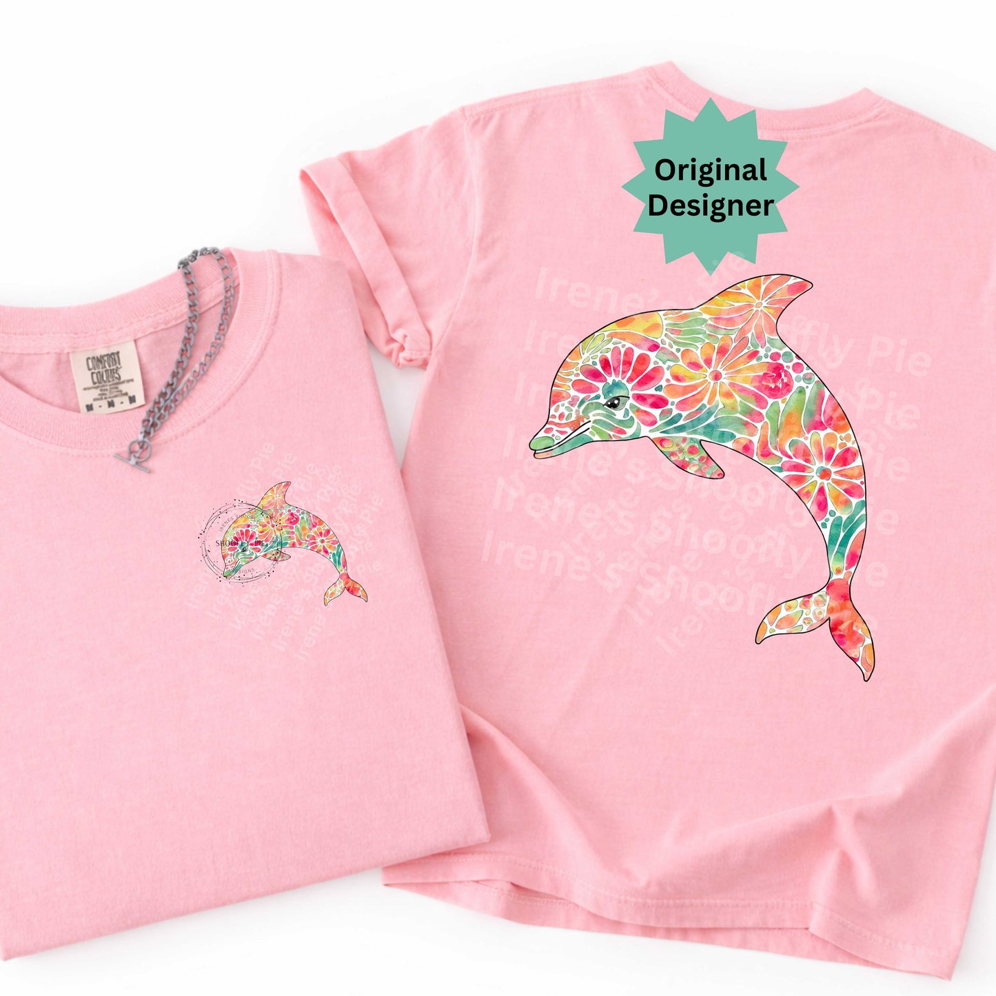 Retro Floral Dolphin PNG