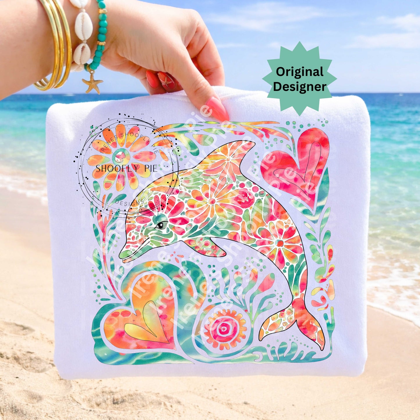 Retro Floral Dolphin PNG
